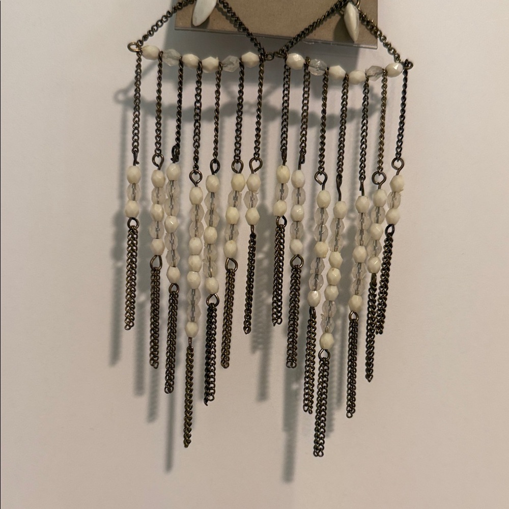 Elegant Carole Inc.  White and Silver Beaded Chandelier Earrings